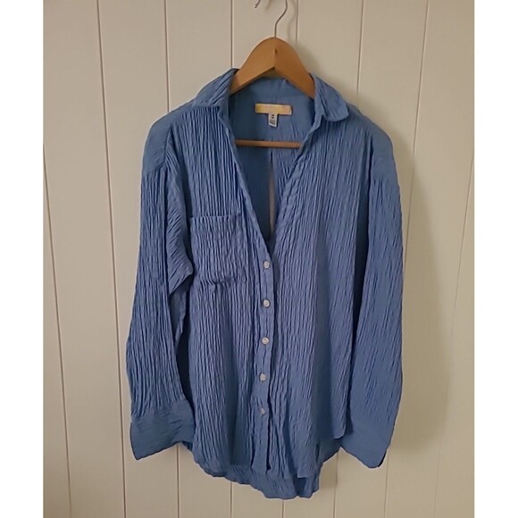 Urban Outfitters Top Womens Size Medium Blue Crinkle Open Back Festival Boho - Picture 1 of 9